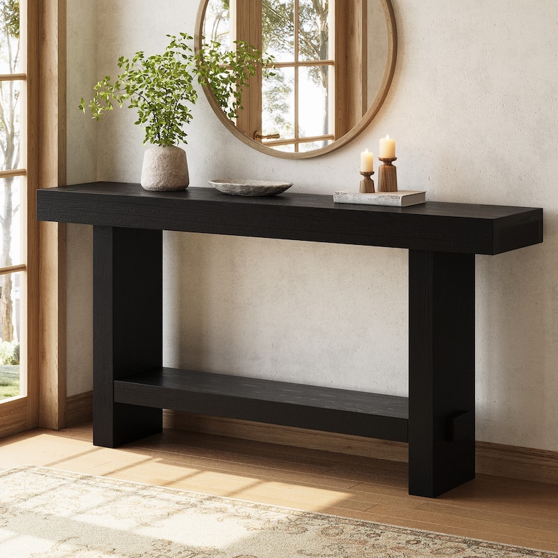 63'' Solid Wood Console Table with Shelf, 2-Tier Narrow Entryway Table