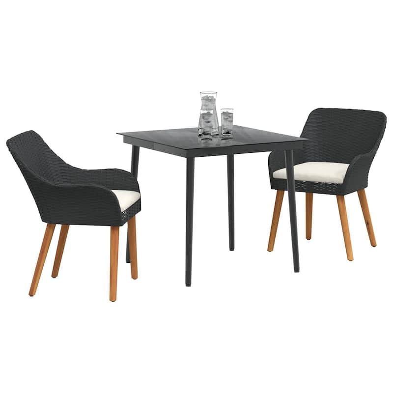 vidaXL 3/5 Piece Garden Dining Set Black/Gray Poly Rattan - 21.7 x 24.6 x 32.3