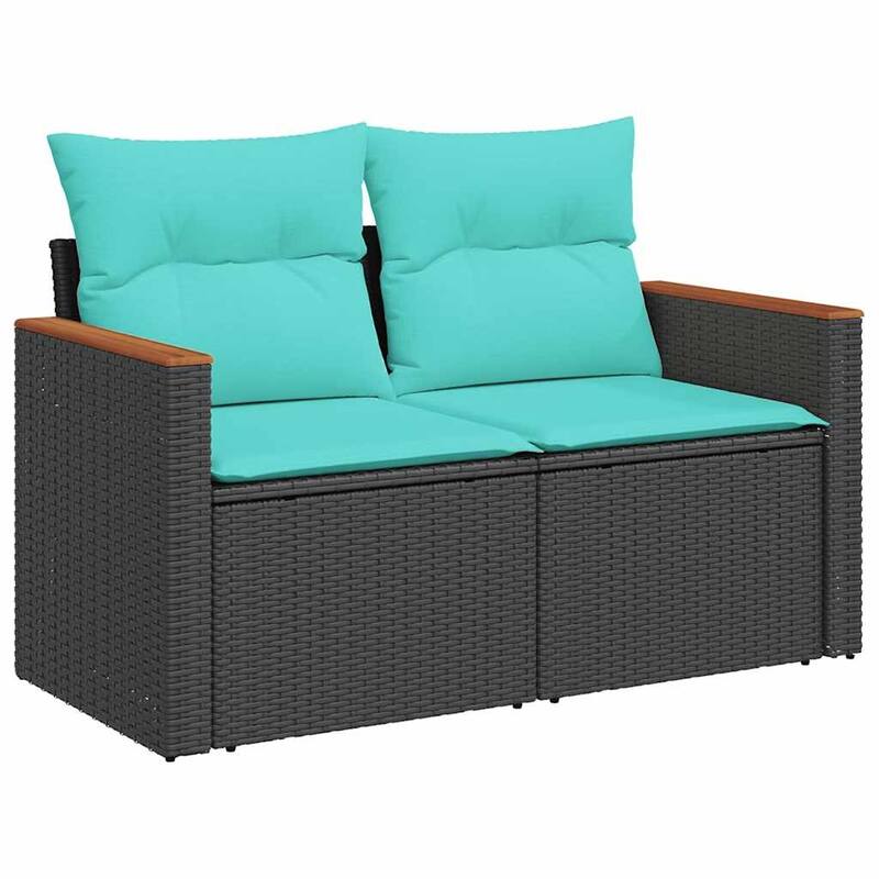 vidaXL 7 Piece Patio Sofa Set with Cushions Black Poly Rattan - 21.7 x 24.4 x 27.2