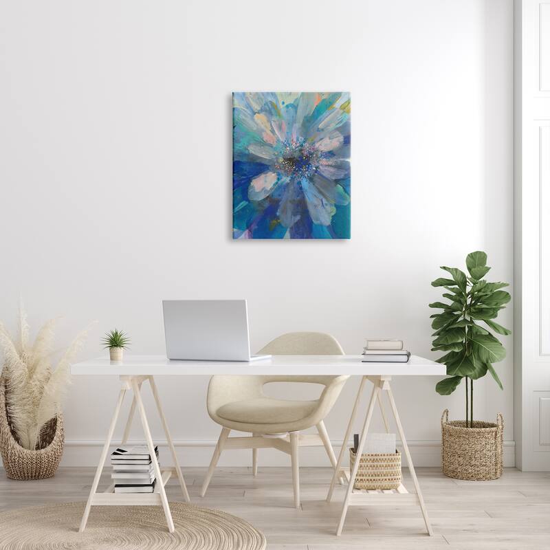 Stupell Abstract Blue Floral Petals Contemporary Flower Splatter Canvas Wall Art