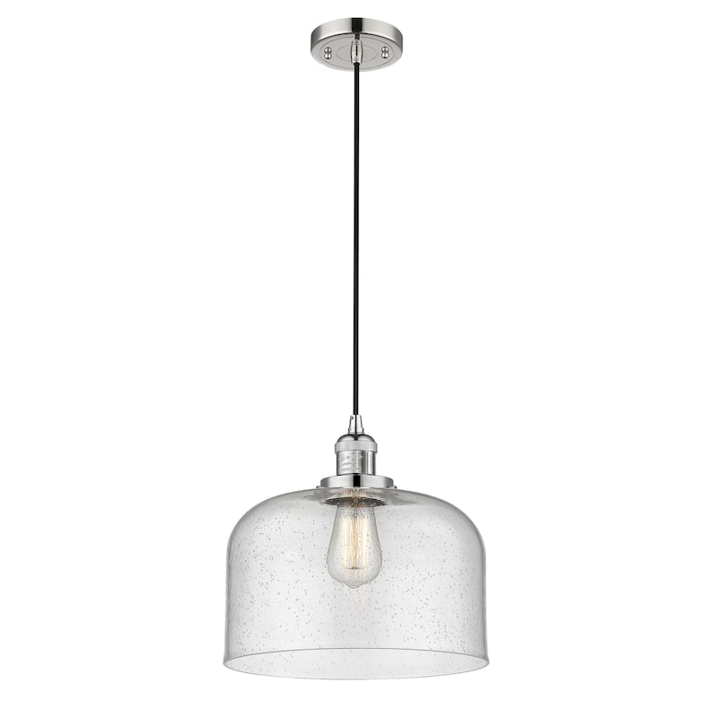 Innovations Lighting Franklin Restoration Bell - 1 Light 12" Cord Hung Mini Pendant - Polished Nickel/Seedy
