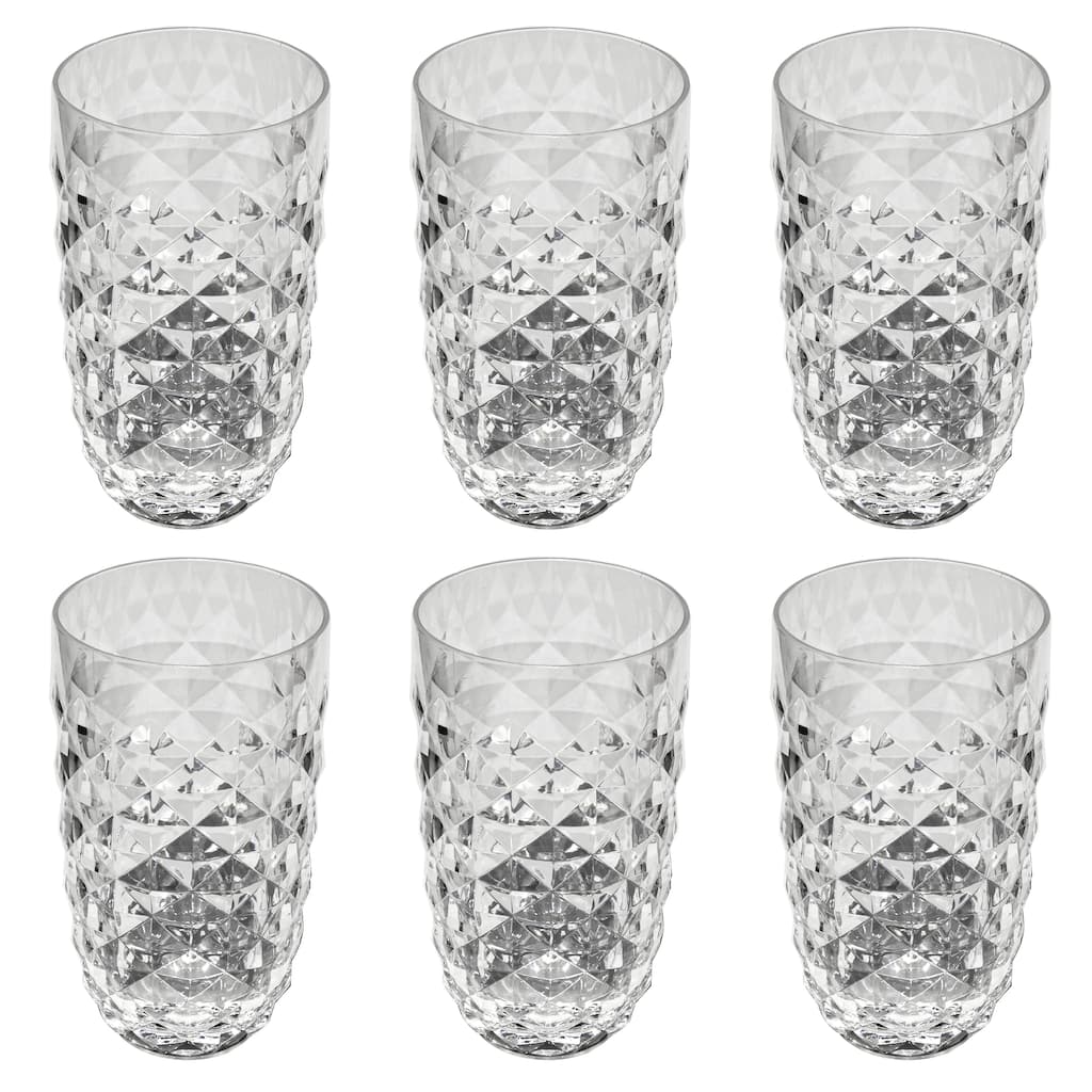 Abode Homewares Diamond Cut Acrylic Drinking Glass - 23 oz - Set of 6