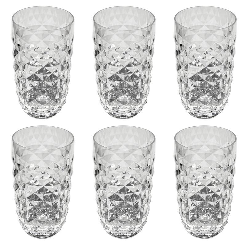 Abode Homewares Diamond Cut Acrylic Drinking Glass - 23 oz - Set of 6 - Clear
