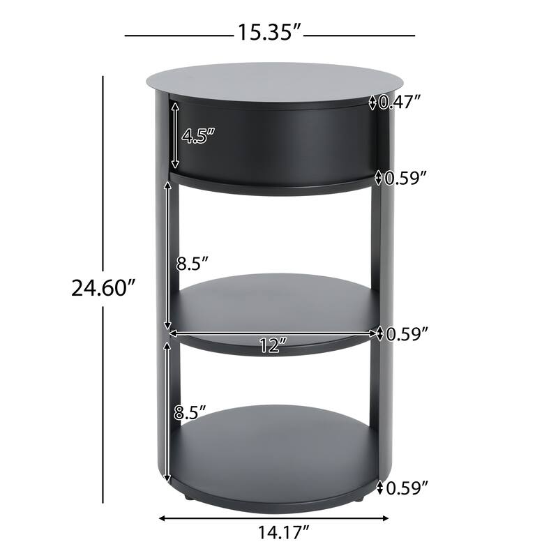 Indoor 3-Tier Metal Round Side Table with Sliding Door Cabinet