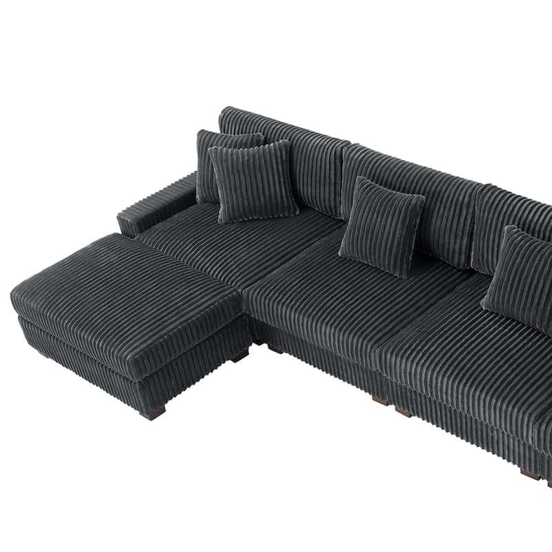 Anne 150" W Upholstered Plush Corduroy Modular Sectional Sofa