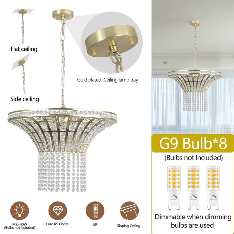 Champagne Gold Metal Shade with Crystal Strands-without bulbs