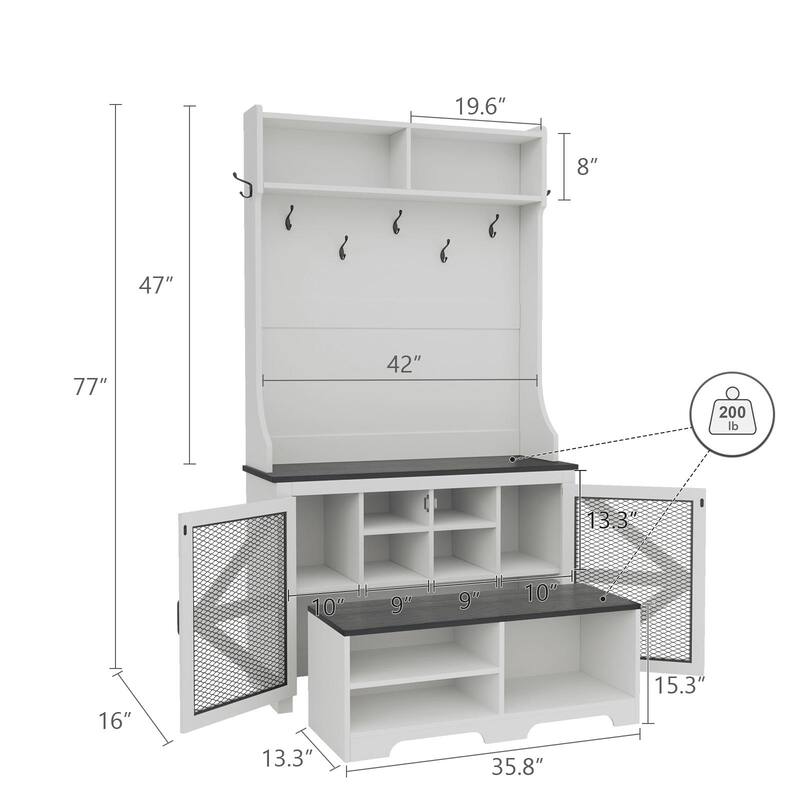 Gymojoy 77" Hall Tree with Bench & Shoe Storage, 4-in-1 Farmhouse Entryway Organizer for Mudroom, Hallway