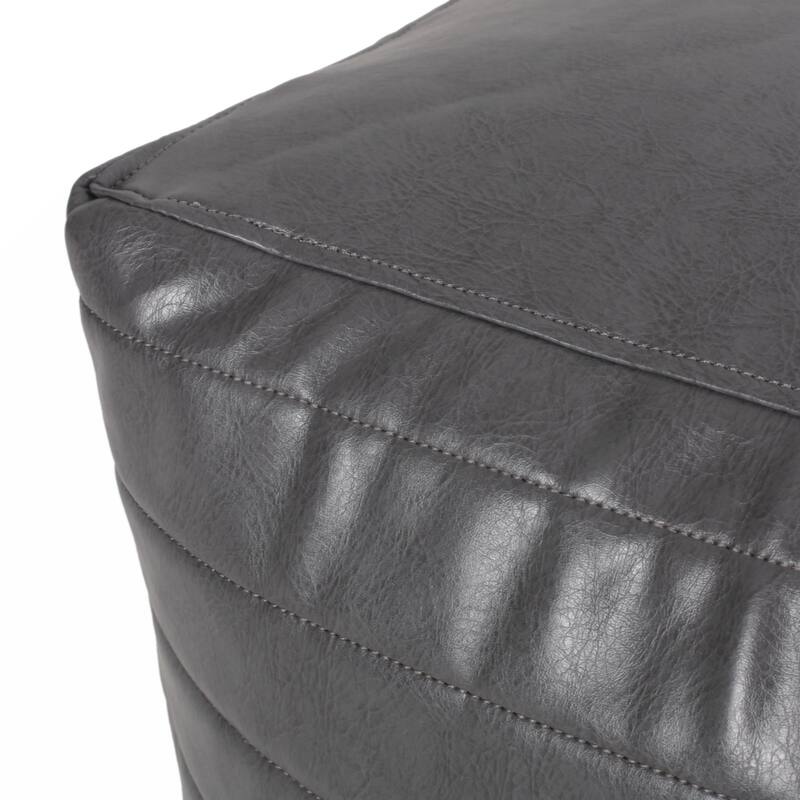 Candy Contemporary Faux Leather Suqare Pouf, Gray
