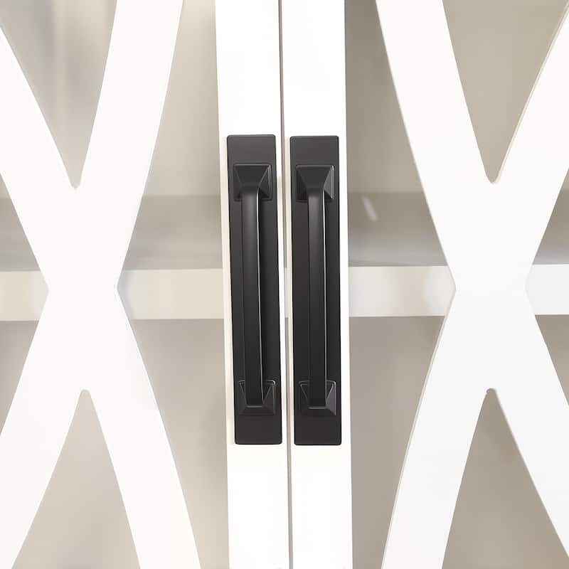 93" Farmhouse White Barn Door Storage Cabinets Console TV Stand for TVs Up to 100" with Adjustable Shelves