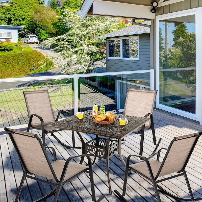 2/ 4 PCS Patio Rocking Chair Heavy-Duty Metal Rocker Anti-Slip Brown