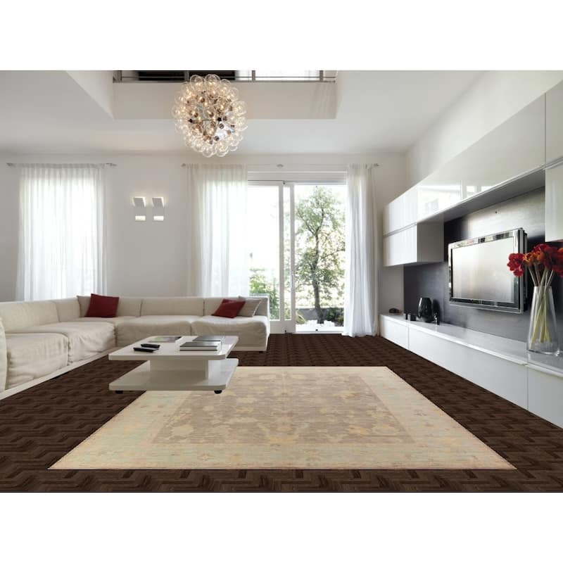 Hand Knotted Oriental 100% Wool Carpet Transitional All-Over Brown Oushak Area Rug - 13' 5'' X 9' 11''