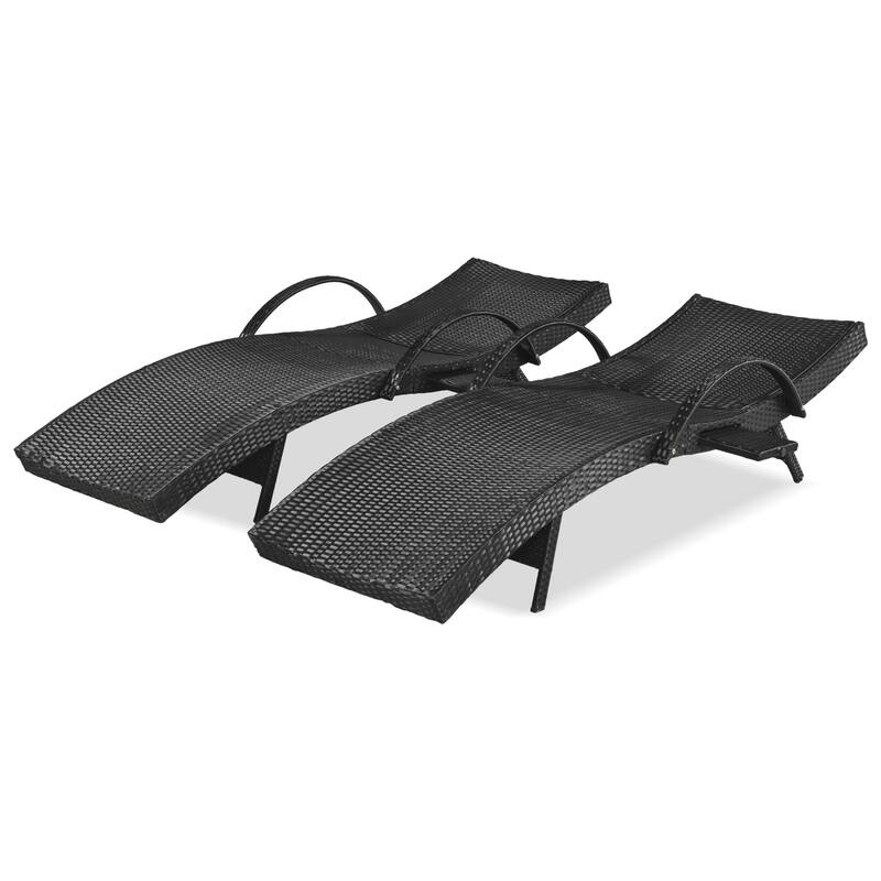 2-piece Outdoor Wicker Chaise Lounge Chairs Set with Pull-out Side Table, Patio Pool Adjustable Reclining Sun Lounger