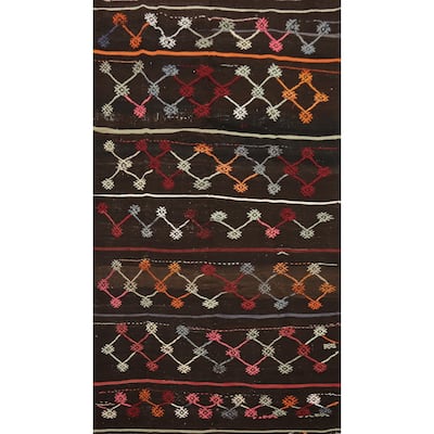 Hand Woven Oriental 100% Wool Carpet Southwestern Tribal Brown Kilim Area Rug - 9' 4'' X 5' 6''
