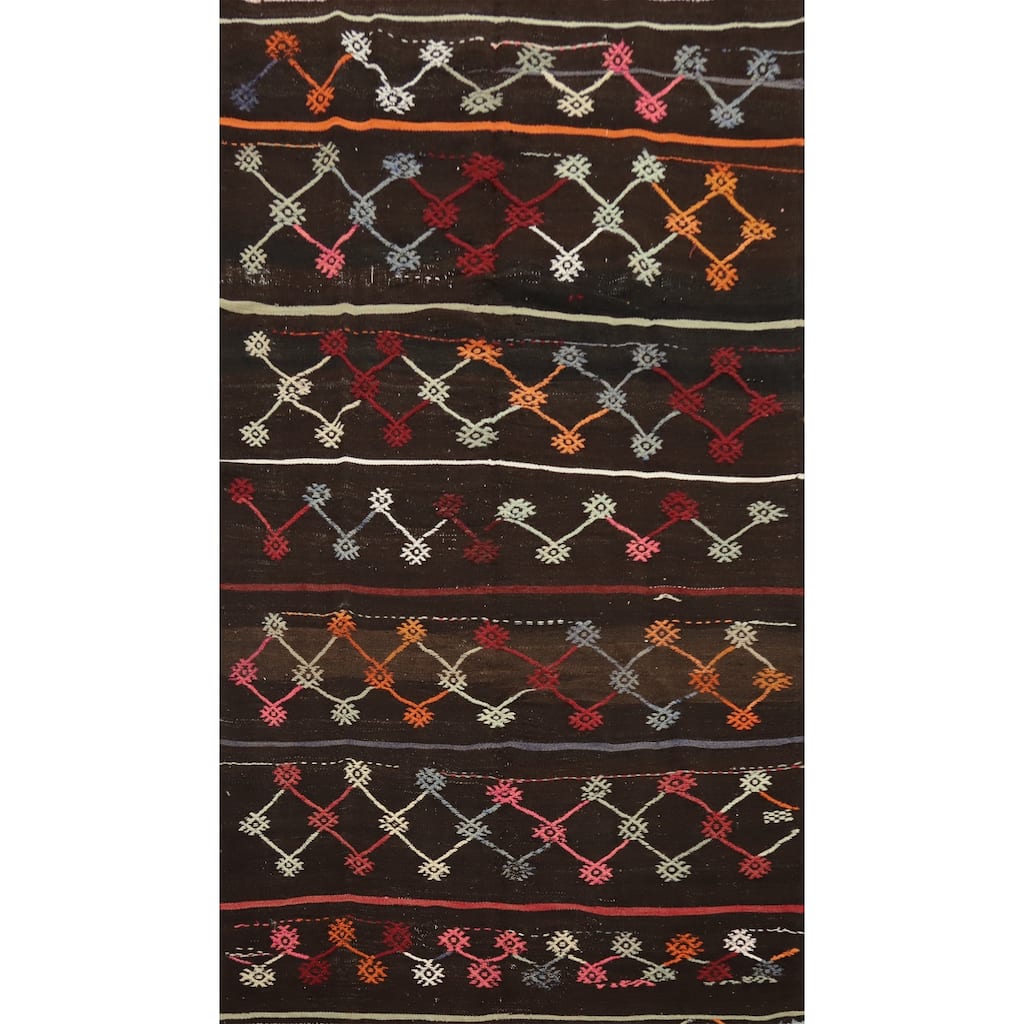 Hand Woven Oriental 100% Wool Carpet Southwestern Tribal Brown Kilim Area Rug - 9' 4'' X 5' 6''