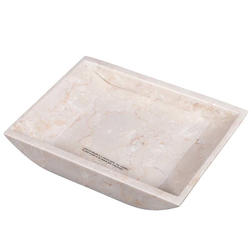 Creative Home Champagne Marble 7-7/8" x 6" Boat Shaped Candle Holder Plate with Glossy Finish