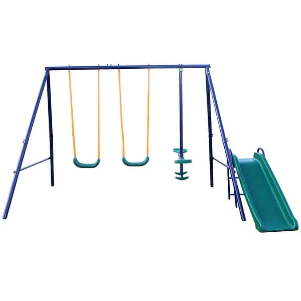 slide 2 of 9, 4-in-1 Outdoor Kids Swing Sets w/2 Swings, 1 Glider and 1 Slide 5-7 Years