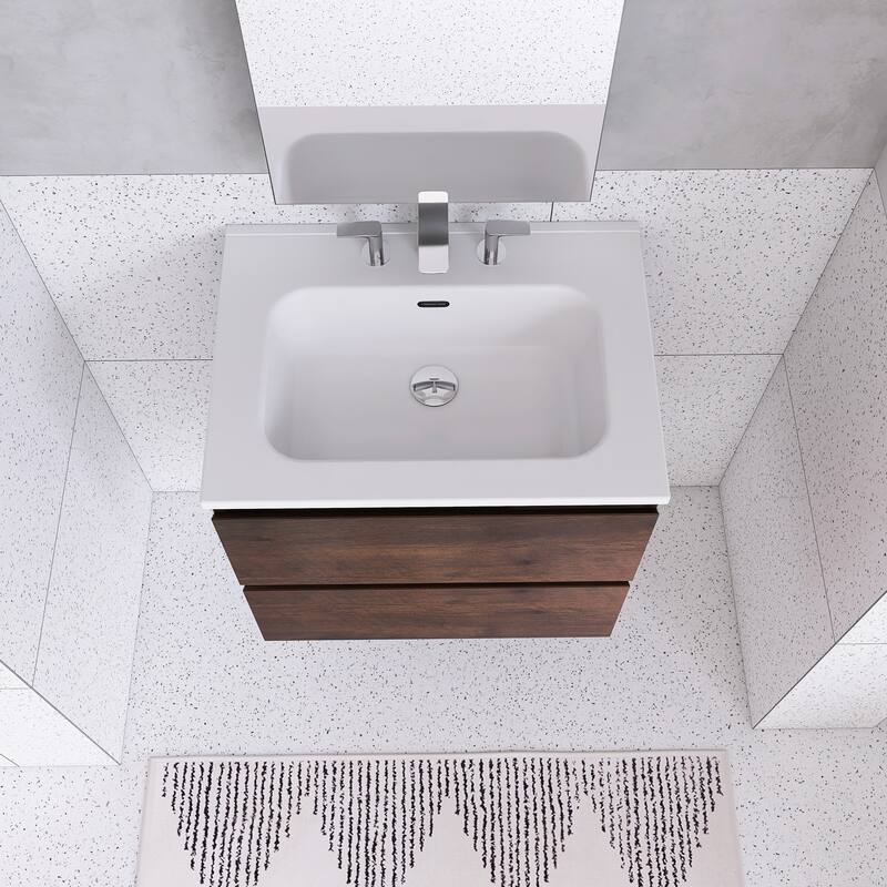 Floating Integrated Bathroom Vanity with Ceramic Sink, Three Faucet Holes