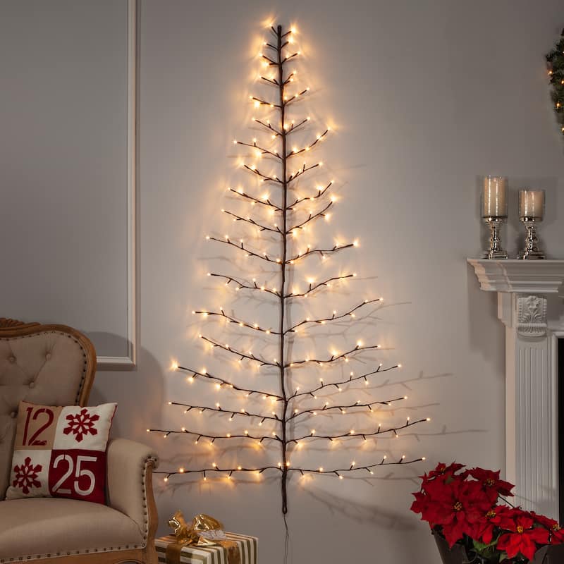 6 ft Tall Christmas Tree Wall Hanging with 180 Warm White LED Lights - N/A