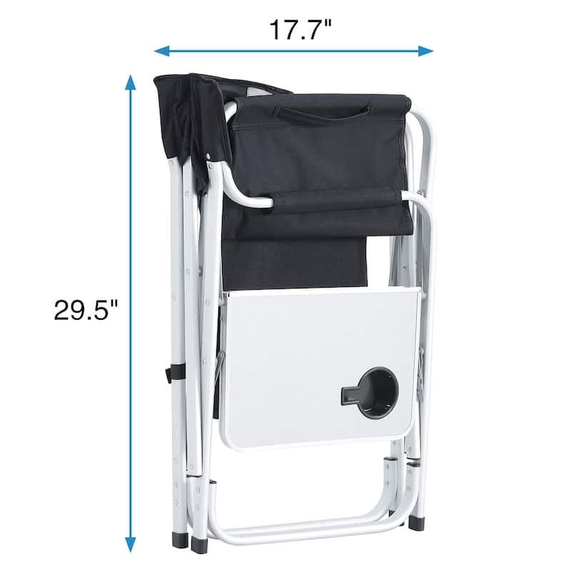 2-piece Padded Folding Outdoor Chair with Side Table and Storage Pockets - Black+ Grey