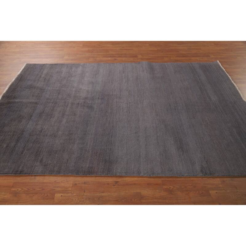 Striped Gray Blue Gabbeh Modern Area Rug Hand-Knotted Wool Carpet - 5'5"x 8'1"