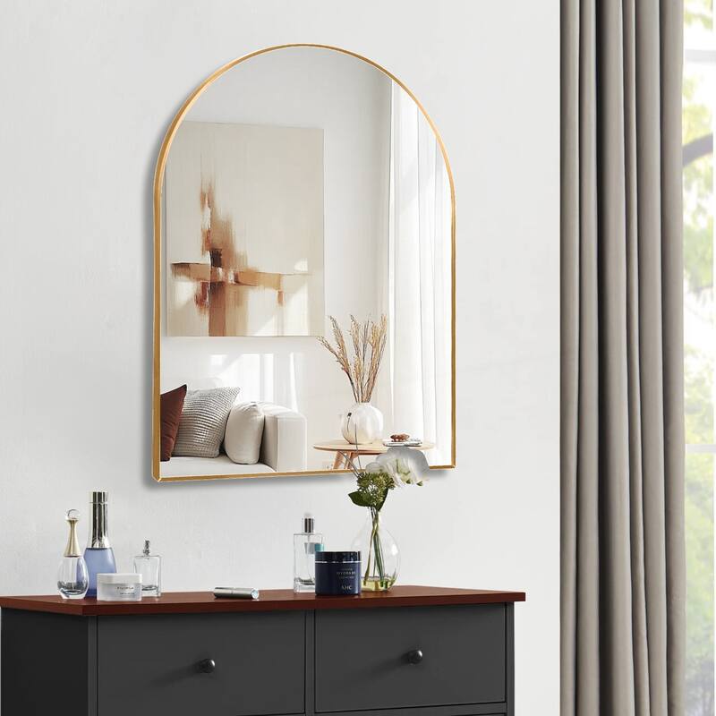 30x40 Inch Metal Framed Arched Bathrrom Mirror for Wall