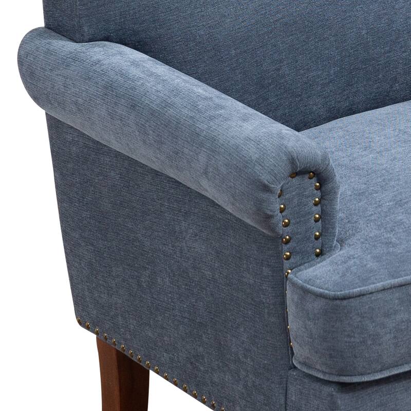Upholstered Accent Chair with Nailhead Trim, Comfy Chenille Club Sofa Chair, Lounge Armchair with Springs Cushions & Wood Legs