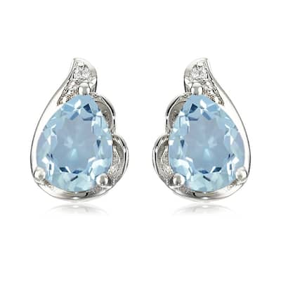 925 Sterling Silver Sky Blue Topaz and White Natural Zircon Stud Earrings
