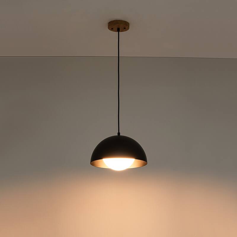 1-Light 11.8" Modern Farmhouse Black Dome Frosted Glass Globe Pendant Light for Kitchen Island - 11.8 in. W x 9.84 in. H