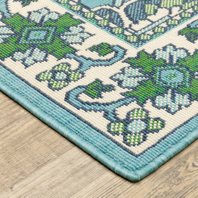 Miramar Oriental Medallion Blue/ Green Indoor/Outdoor Area Rug