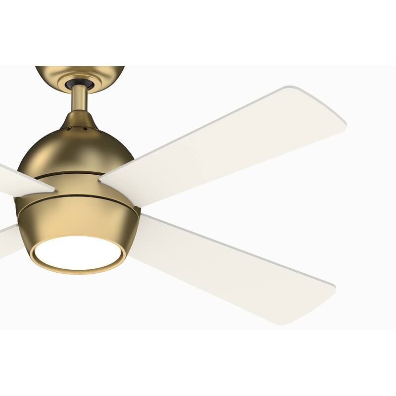 Kwad - 44 inch - Brushed Satin Brass with Matte White Blades and LED Light Kit