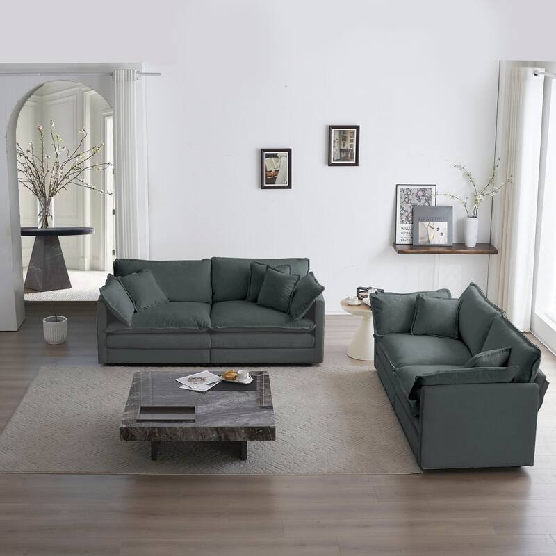 4-Seat Chenille Sofa Set with Twin 2-Seaters, Modular Design - Gray
