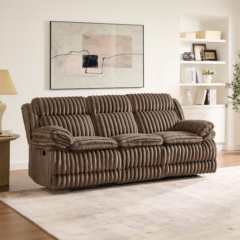 Roundhill Furniture Ardello 2-Piece Reclining Sofa Set, Corduroy Upholstery with Built-In Power Center, Chocolate
