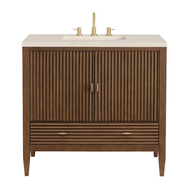 James Martin Vanities 485-V36-3EMR Myrrin 36" Single Basin Wood Vanity - Mid-Century Walnut - Walnut Finish