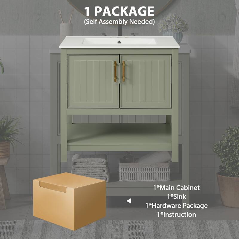 30-Inch Bathroom Vanity with Ceramic Sink and Versatile Storage