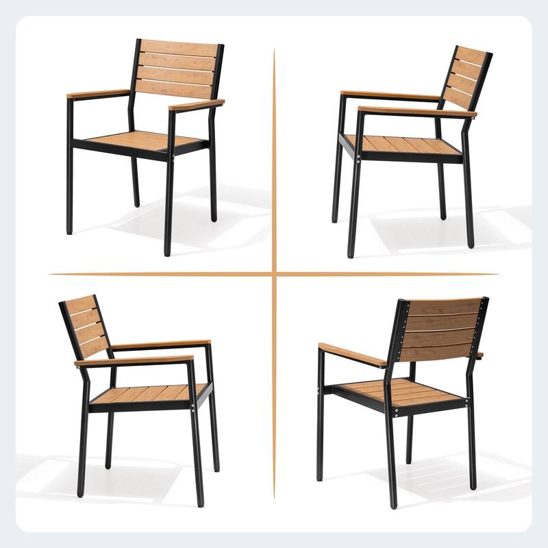 11-Piece Set Outdoor Aluminum Rectangular Dining Table with Umbrella Hole and Stackable Chairs