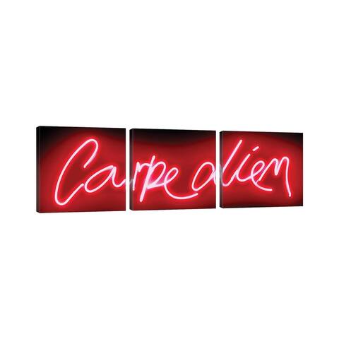 iCanvas "Neon Carpe Diem Red On Black" by Hailey Carr 3-Piece Canvas Wall Art Set