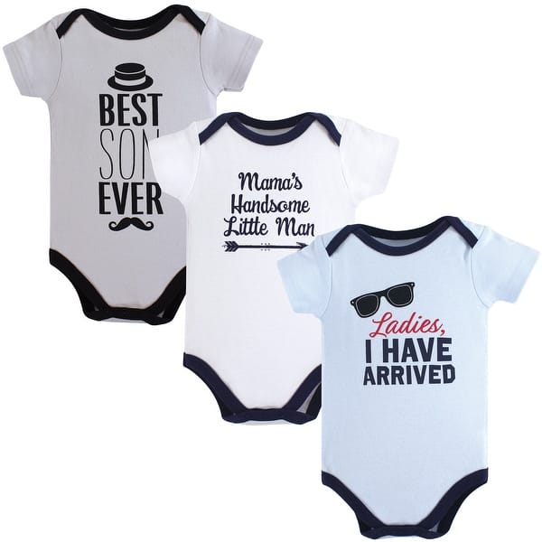 slide 1 of 1, Hudson Baby Infant Boy Cotton Bodysuits 3pk, Blue Ladies I Have Arrived 0-3 Months - Ladies I Have Arrived 3-Pack
