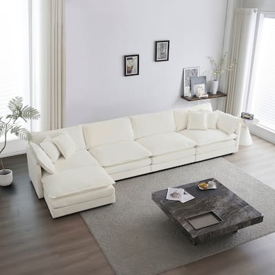 Modular L-Shaped Sectional Sofa, 5-Seater Chenille Upholstered Convertible Couch with 1 Ottoman