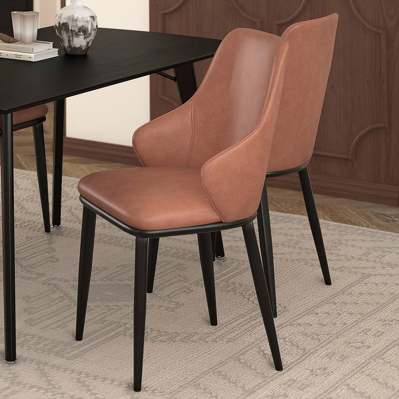 Contemporary Faux Leather and Metal Dining Chair, Set of 4