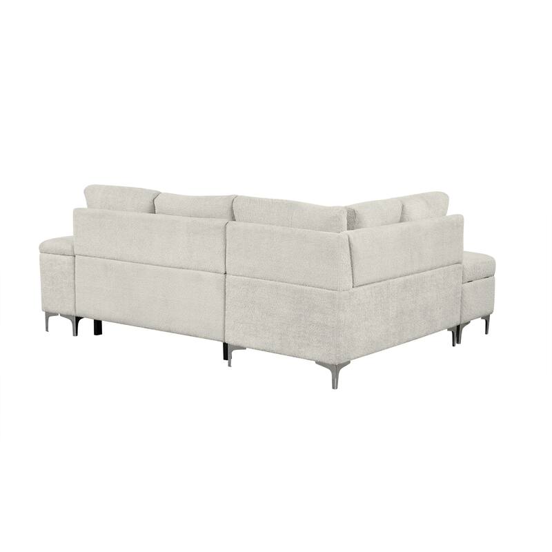 88.2" Chenille L-Shaped Sofa with Bed, Storage, Cup Holders, USB