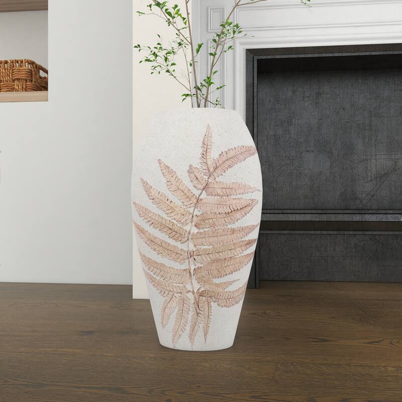 Polystone Leaf Decorative Vase - White - Roche River Decor