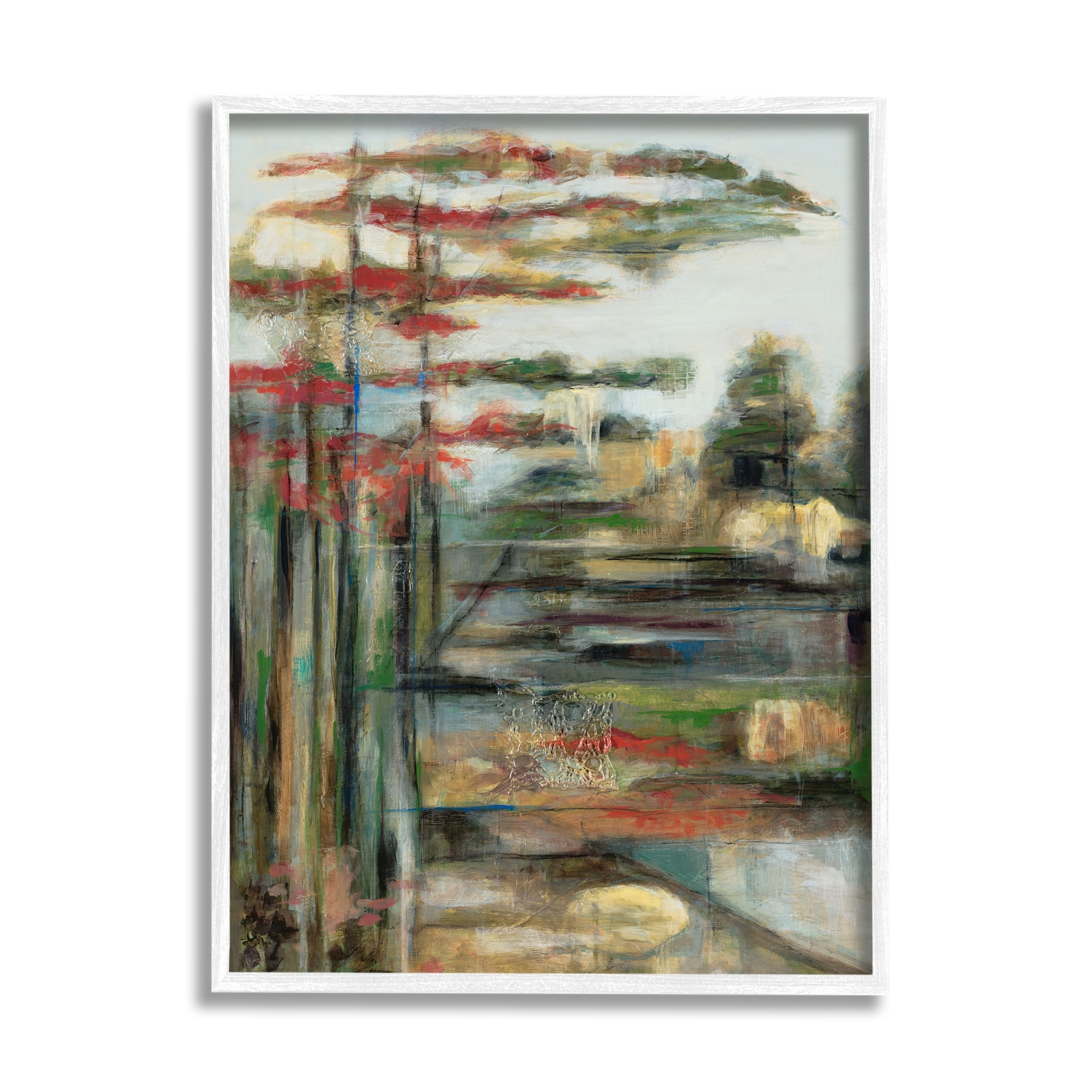 Stupell Industries Rustic Abstract Forest Landscape Linear Distortion Green Brown Framed Wall Art