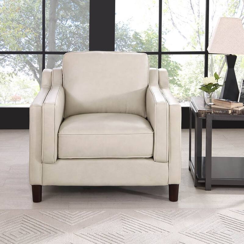 Hydeline Bella Top Grain Leather Chair With Feather, Memory Foam and Springs - Ivory White