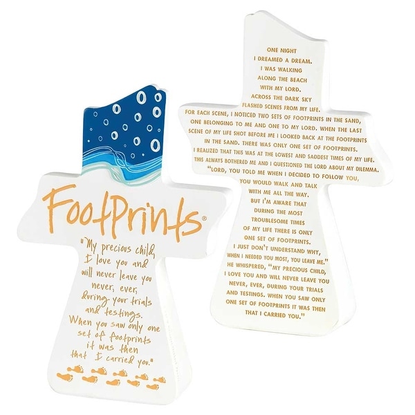 Footprints In The Sand Poem White Tabletop Resin Cross 8" x 1" - other-frame-size