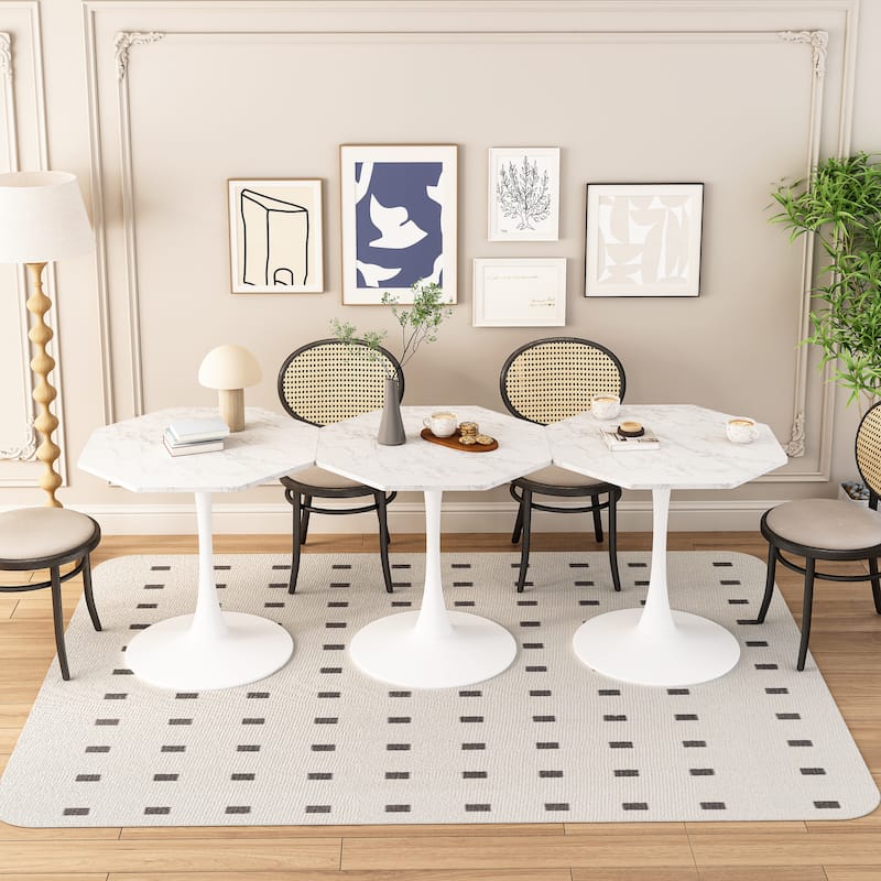 31.50"Modern Octagonal Coffee Table with Printed Marble Table Top,Metal Base, for Dining Room, Kitchen, Living Room