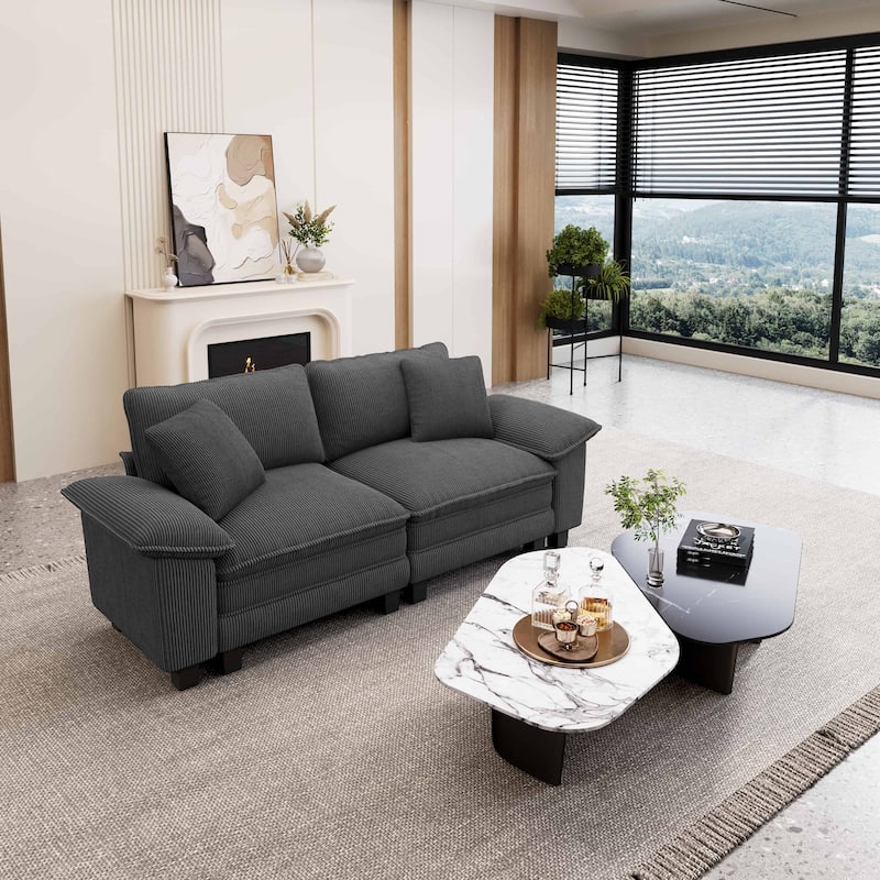 MAISON ARTS Cloud Modular Deep Seat Sofa, Chenille or Corduroy Sectional Couch with Removable Arms, 1–4 Seater - Grey Coduroy(2 Pieces) - Symmetrical