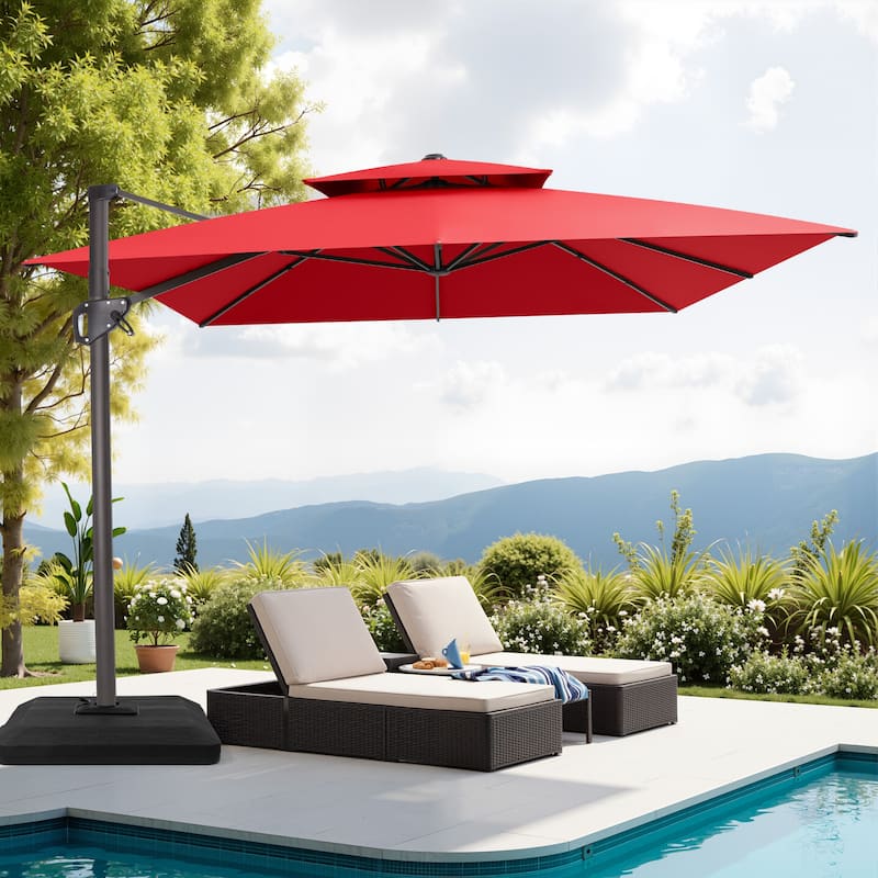 VredHom Patio Outdoor 9 x 11 FT Cantilever-Offset Umbrella with Premium Weight Base