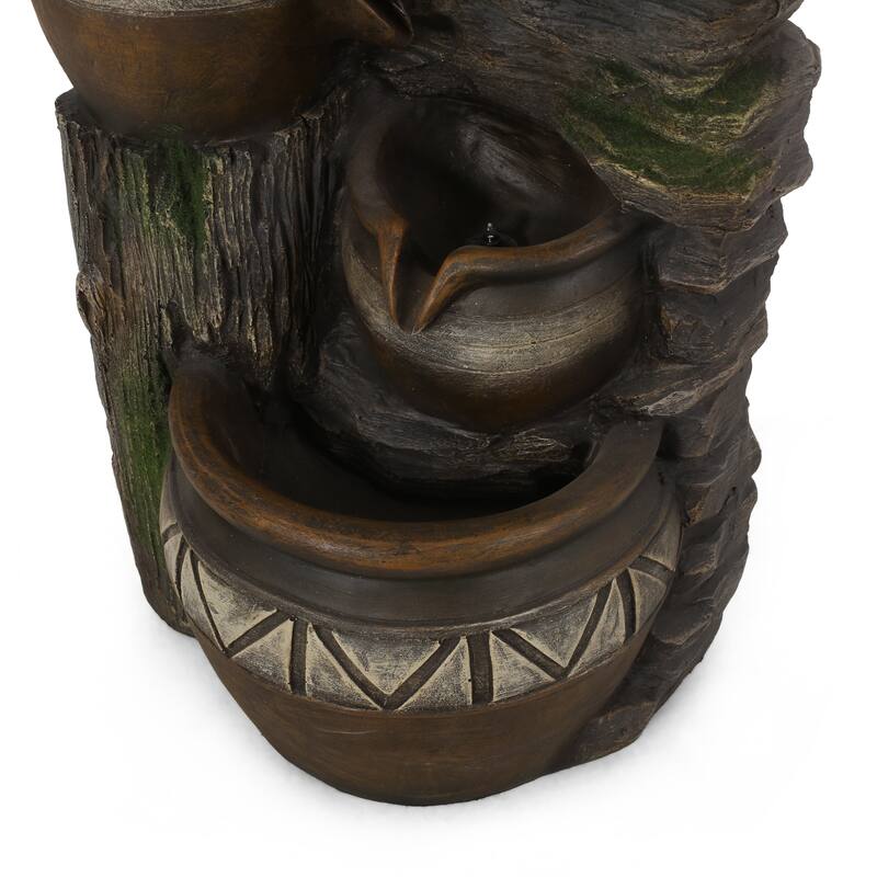 19.75" High Weather Resistant Floor Fountain with Light, 3 Tier Outdoor Fountain, Brown + Gray