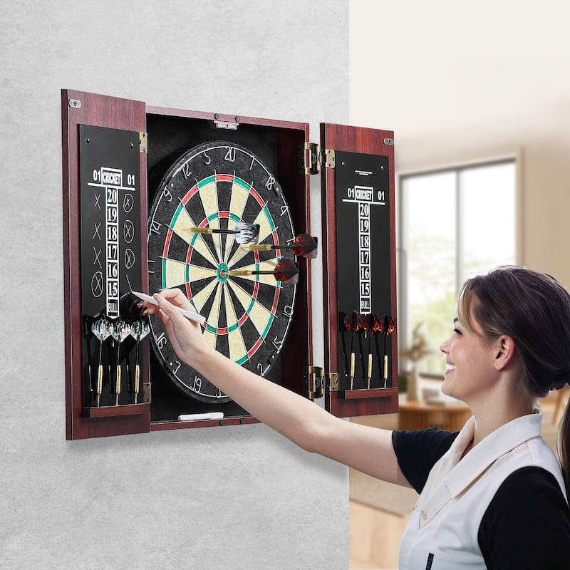 Official Size Cabinet Complete Accessory Steel Tip Dartboard with Rotatable Steel Number Ring - 18"x1.5"