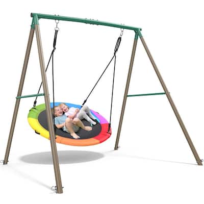 6.5 ft Tall Metal Swing set for Backyard With 50 Inch Saucer Swing for Kids and Adults